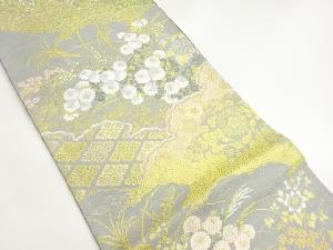 雲に花々・古典柄模様織出し袋帯